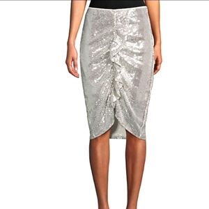 Endless rose silver sequin pencil skirt with ruffles Glam NYE Holiday Party S